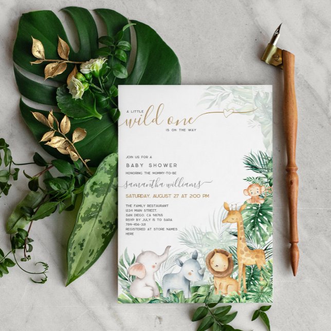 Safari Baby Animals Greenery Baby Shower Einladung (Von Creator hochgeladen)