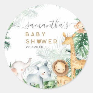 Safari Baby Animals Greenery Baby Shower Runder Aufkleber