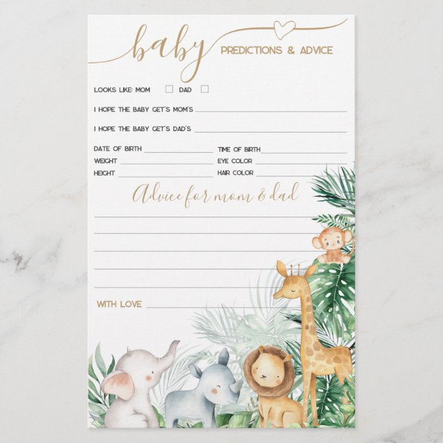 Safari Baby Animals Greenery Baby Shower Spiel (Vorderseite)