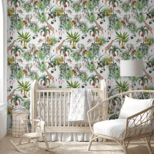 Safari Baby Animals Jungle Green Tapete