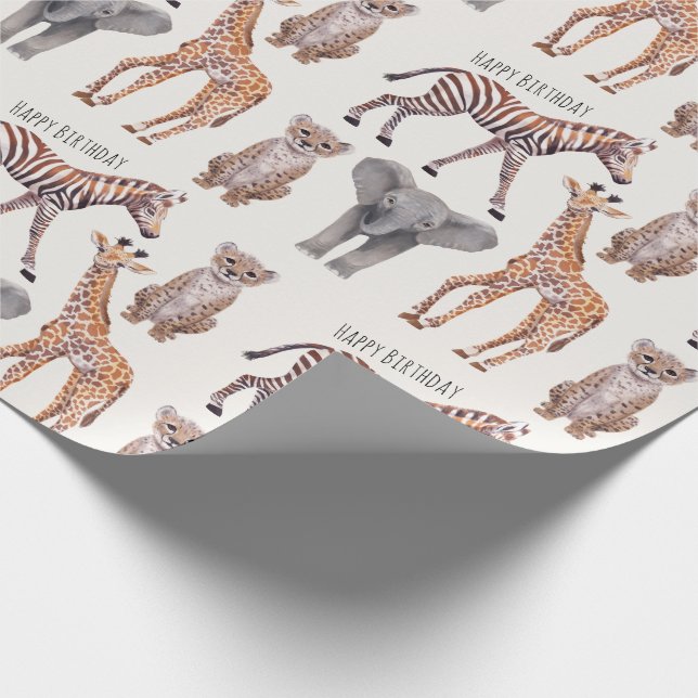 Safari Baby Animals Muster Personalisiert  Geschenkpapier (Ecke)