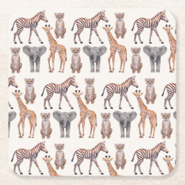 Safari Baby Animals Muster Rechteckiger Pappuntersetzer