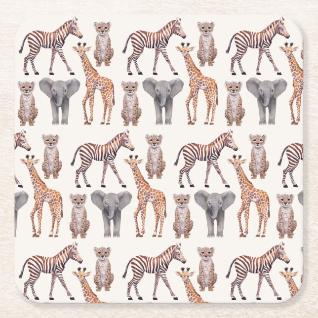 Safari Baby Animals Muster Rechteckiger Pappuntersetzer (Vorderseite)