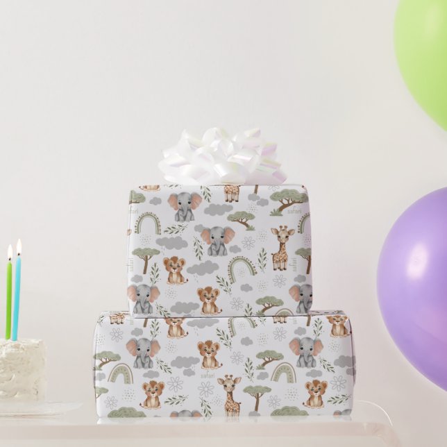 Safari Baby Animals Rainbows Baby Shower Geschenkpapier (Partygeschenke)
