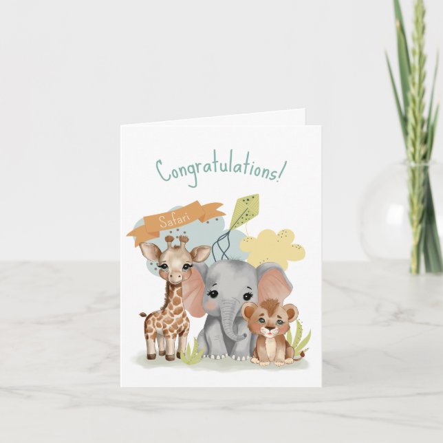 Safari Baby Animals Shower New Baby Karte (Vorderseite)