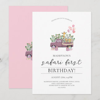 Safari Baby Animals Truck 1. Geburtstag Party Invi Einladung