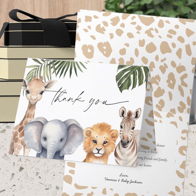 Safari Baby Animals Wild One Baby Boy Shower Dankeskarte (Wild One Safari Animals, Baby Boy shower, Thank you Card.)