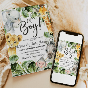 Safari Baby Dusche Einladung Boy, Jungl Wild baby