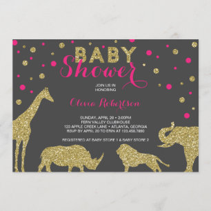 Safari Baby Dusche Einladung, Imitats Gold, Rosa Einladung