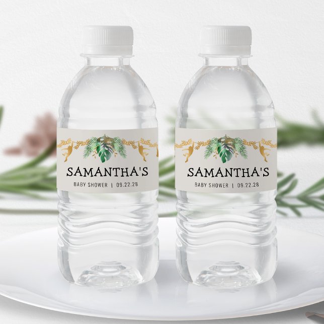 Safari Baby Dusche Green Gold Ecru Wasserflaschenetikett (Von Creator hochgeladen)