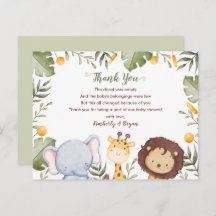 Safari Baby Dusche Vielen Dank Cards Jungle Animal