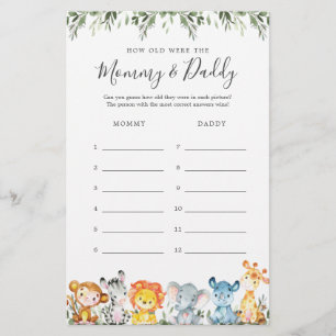 Safari Baby Dusche wie alt waren sie Spielkarte