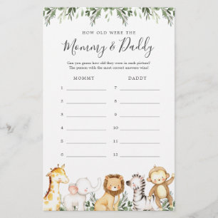 Safari Baby Dusche wie alt waren sie Spielkarte