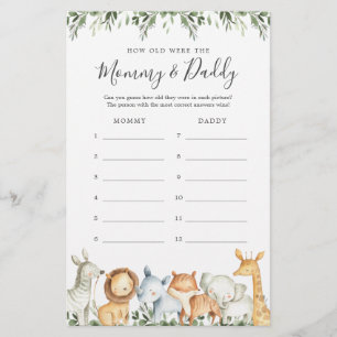 Safari Baby Dusche wie alt waren sie Spielkarte