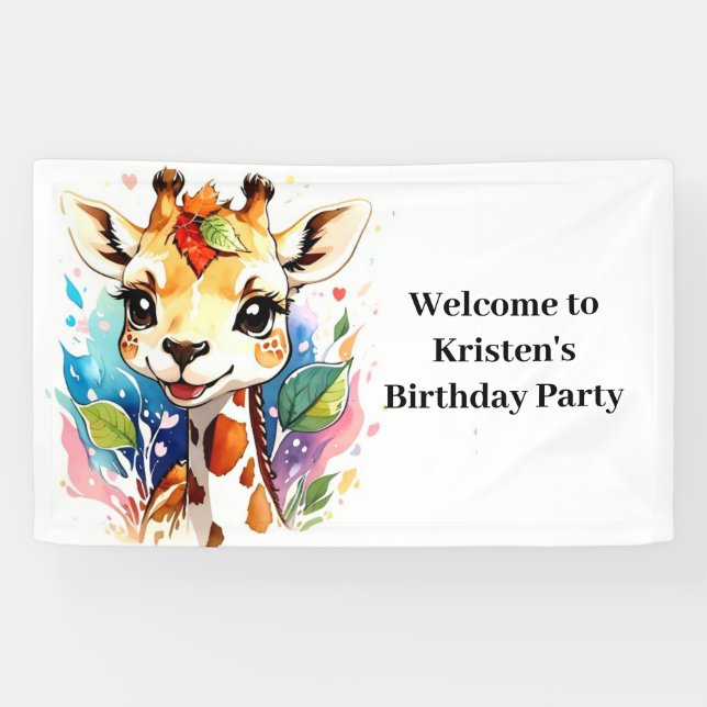 Safari Baby Giraffe Custom Geburtstag Banner (Horizontal)