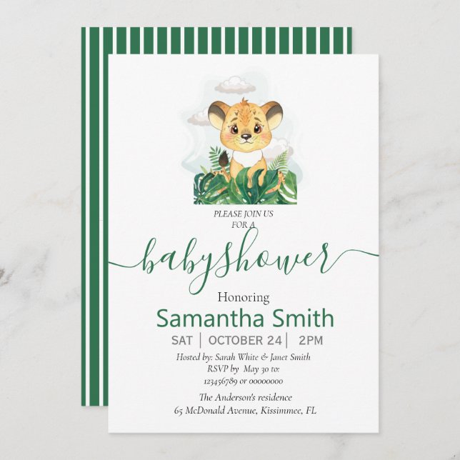 Safari Baby Neutrale Einladung (Vorne/Hinten)