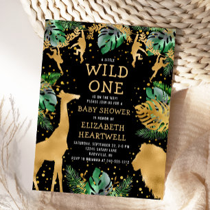 Safari Baby Shower Black Gold Einladung Postkarte