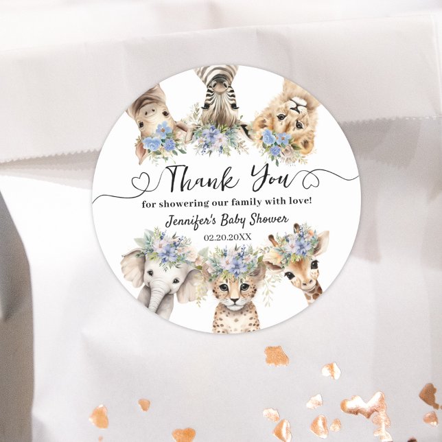Safari Baby Shower Boy Niedlicher Tiere Klassische Runder Aufkleber (Von Creator hochgeladen)
