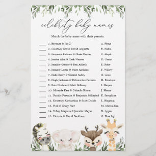 Safari Baby Shower Celebrity Baby Names Game