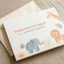 Safari-Baby-Shower-Dankeskarten mit wilden Tieren 