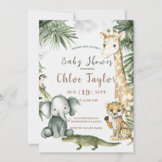 Safari-Baby-Shower-Einladung Aquarell-Dschungel Einladung