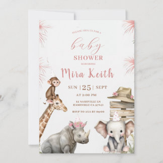 Safari-Baby-Shower-Einladung | Dschungel-Tier-Baby Einladung