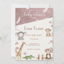 Safari-Baby-Shower-Einladung Rosa Wasserfarbe Ju