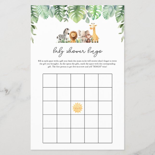 Safari Baby Shower Game - Baby Shower Bingo Flyer (Vorne)
