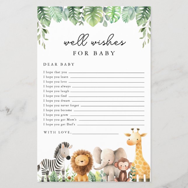 Safari Baby Shower Game - Well Wakes for Baby Flyer (Vorne)