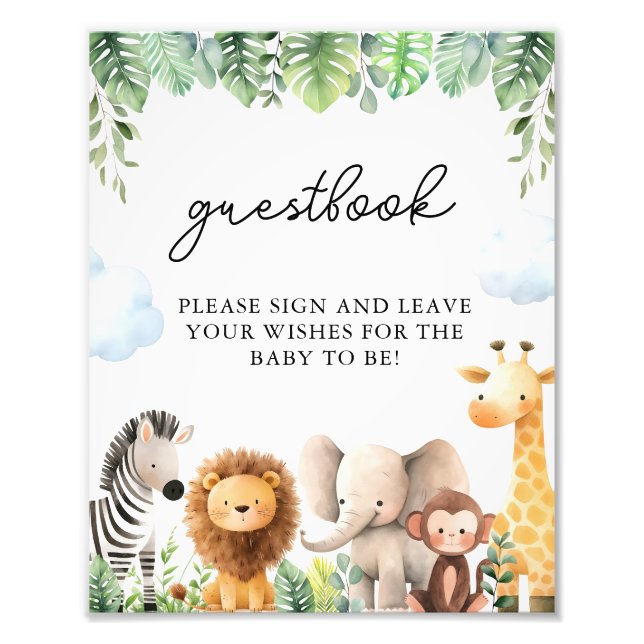 Safari Baby Shower Gästebuch-Zeichen Fotodruck (Vorne)
