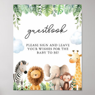 Safari Baby Shower Gästebuch-Zeichen Poster