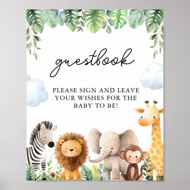 Safari Baby Shower Gästebuch-Zeichen Poster (Vorne)