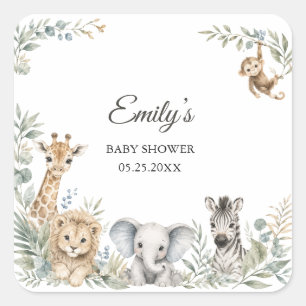 Safari-Baby-Shower Geschlechtsneutrale Safari-Tier Quadratischer Aufkleber