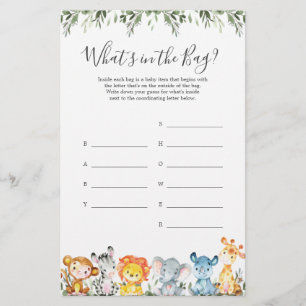 Safari Baby Shower Guess Was ist im Bag Game?
