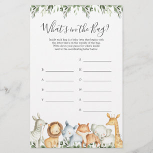 Safari Baby Shower Guess Was ist im Bag Game?