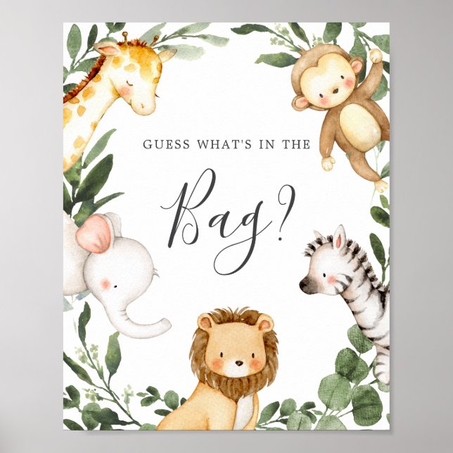Safari Baby Shower Guess Was ist im Bag Game? Poster (Vorne)