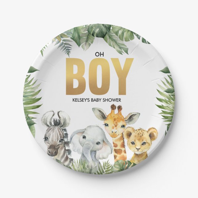 Safari Baby Shower Oh Boy Jungle Party Teller (Vorderseite)