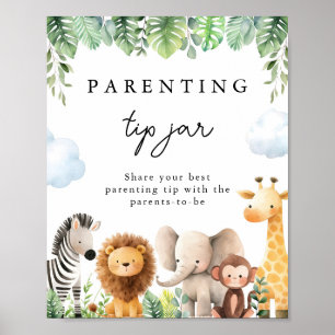 Safari Baby Shower Parentation Tip Jar Sign Poster