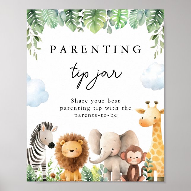 Safari Baby Shower Parentation Tip Jar Sign Poster (Vorne)