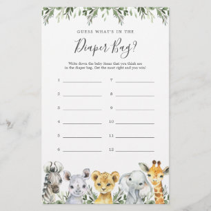 Safari Baby Shower rät, was in der Windelbeutel is