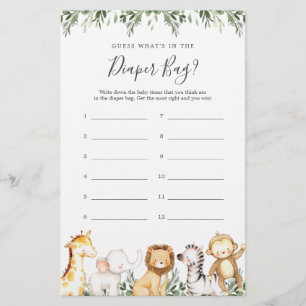 Safari Baby Shower rät, was in der Windelbeutel is