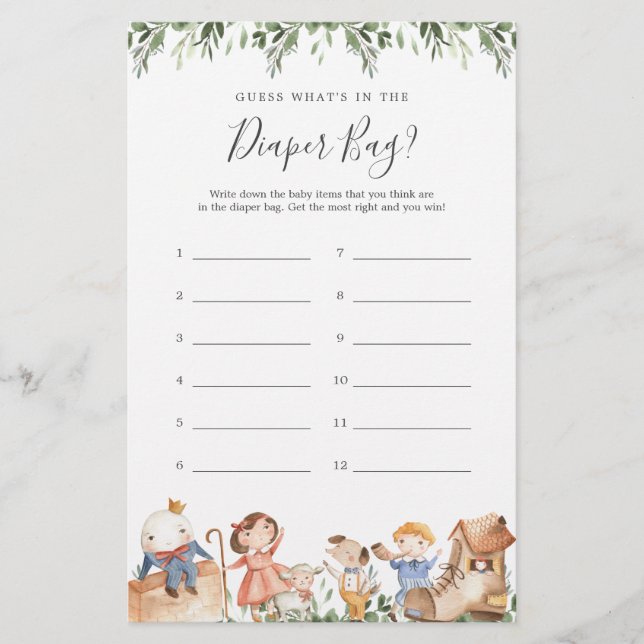 Safari Baby Shower rät, was in der Windelbeutel is (Vorderseite)