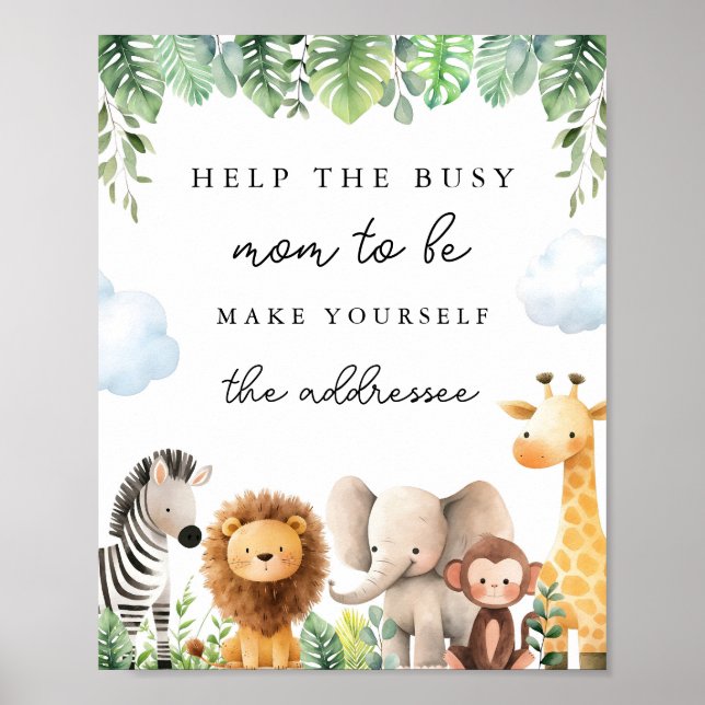 Safari Baby Shower Signs - Helfen Sie der Mama, zu Poster (Vorne)