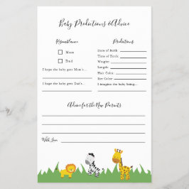 Safari Baby Shower Vorhersagen und Advice Game Flyer