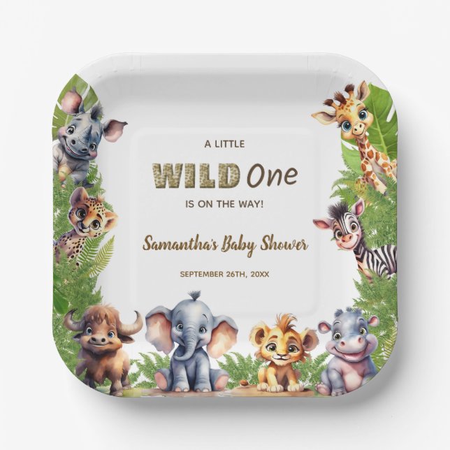 Safari Baby Shower Wild One Jungle Pappteller (Vorderseite)