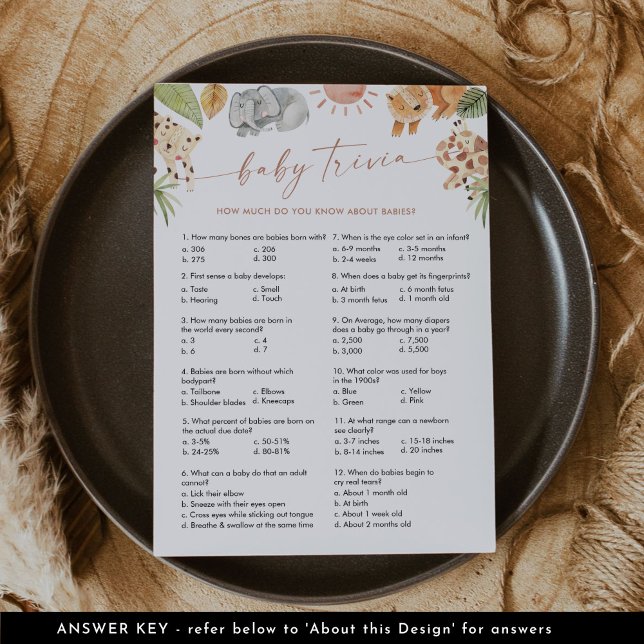 SAFARI Baby Trivia Baby Showspiel Einladung (Von Creator hochgeladen)