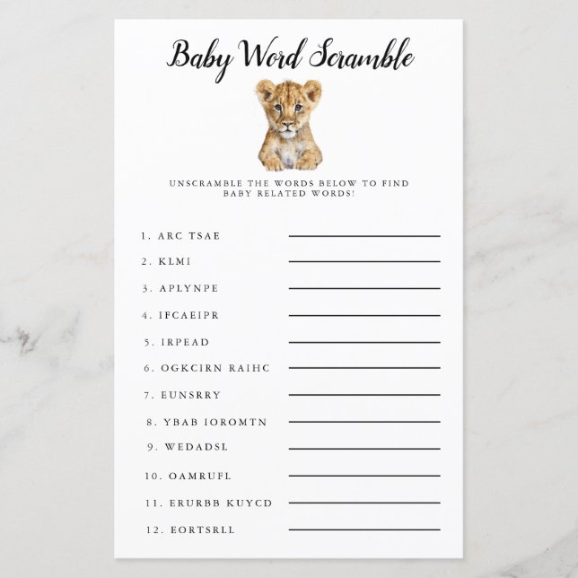 Safari Baby Word Scramble Game (Vorderseite)
