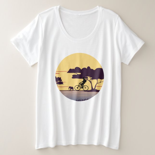 Safari Bike Ride bei Sonnenuntergang - Radfahrer u Große Größe T-Shirt (Design vorne)