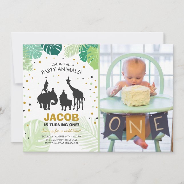 Safari Birthday Invitation Zoo Wilde Jungtiere Einladung (Vorderseite)
