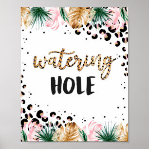 Safari Birthday Leopard Print Watering Hole Sign Poster